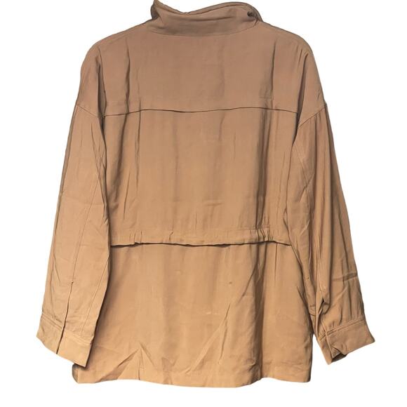 EVIDNT jacket brown lightweight drawstring waist high neck pockets size Medium - Picture 2 of 5